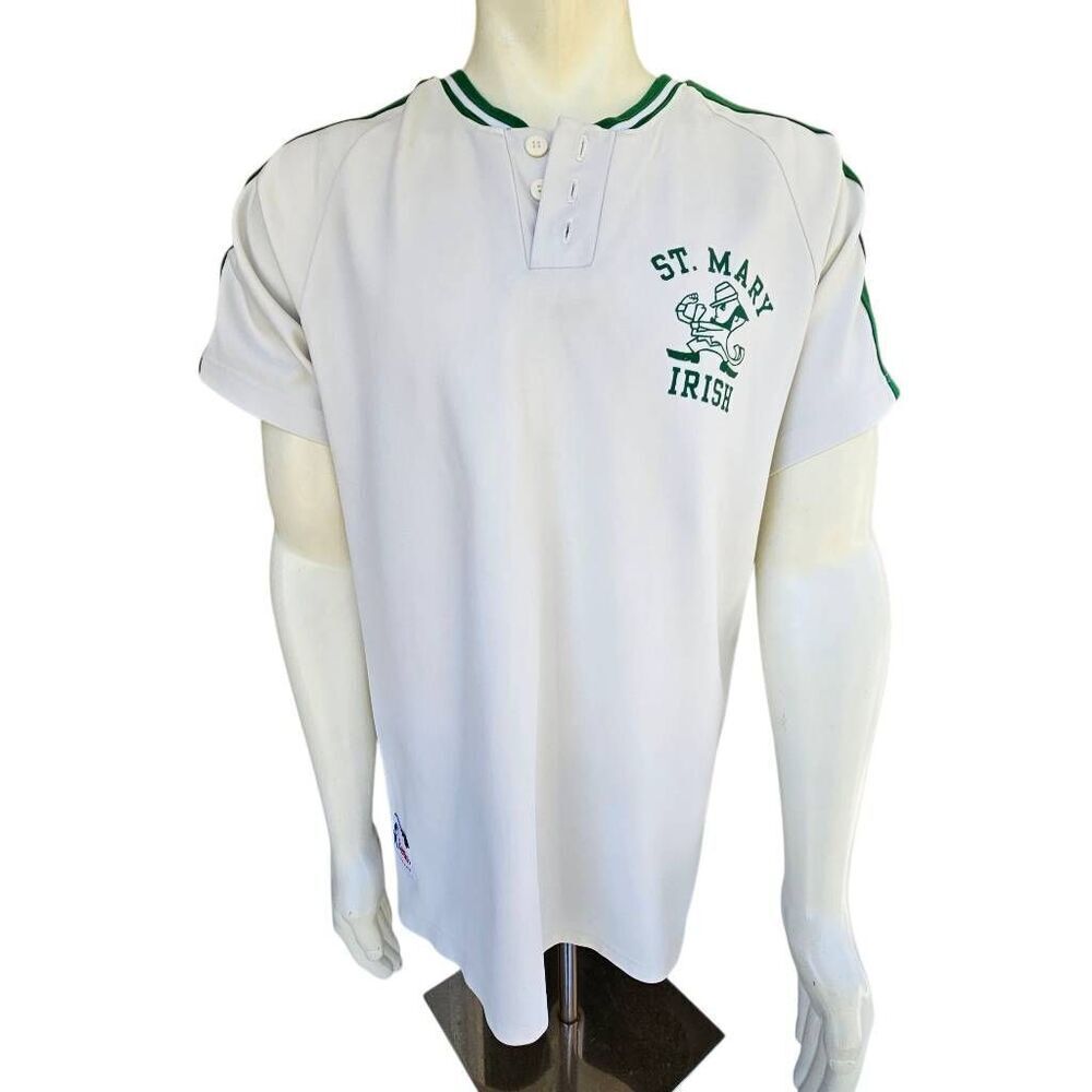 Vintage Betlin St. Mary Irish Jersey Shirt XL White Green Made USA Baseball Tee - Picture 2 of 9
